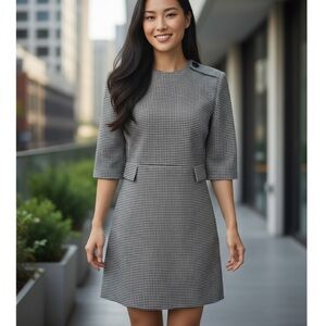 Zara Women Houndstooth Short Midi Shift 3/4 Sleeve Dress, Black/White, Size XS